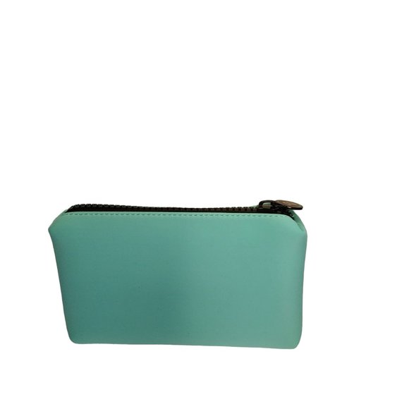 Balmain Paris Cosmetic Bag Turquoise Blue Neoprene Padded Logo Zipper New - Picture 6 of 13